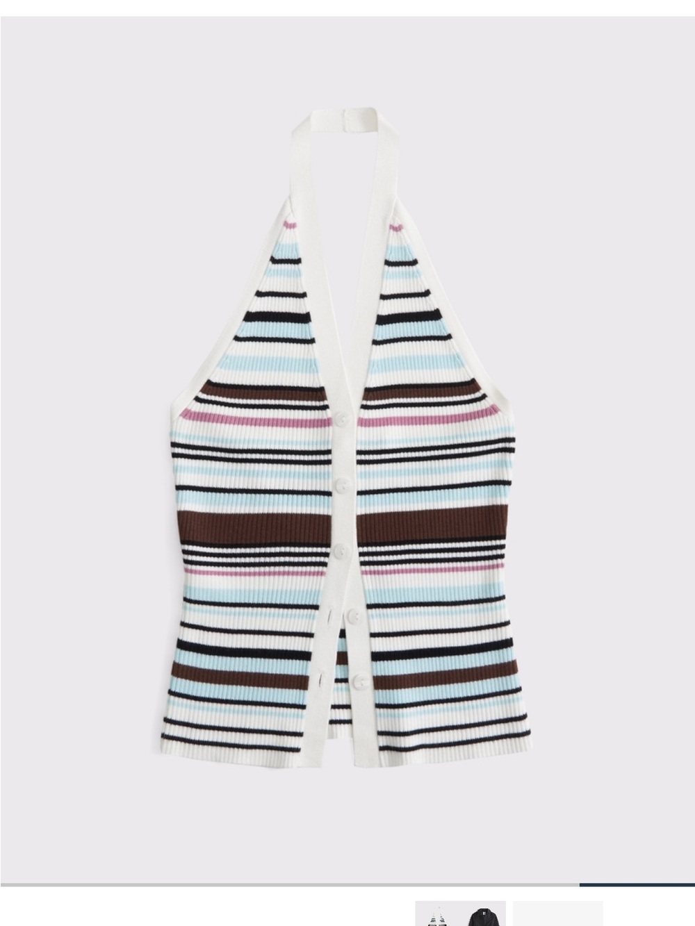 Abercrombie & Fitch Striped Halter Button-Front Knit Top in White, Brown & Blue